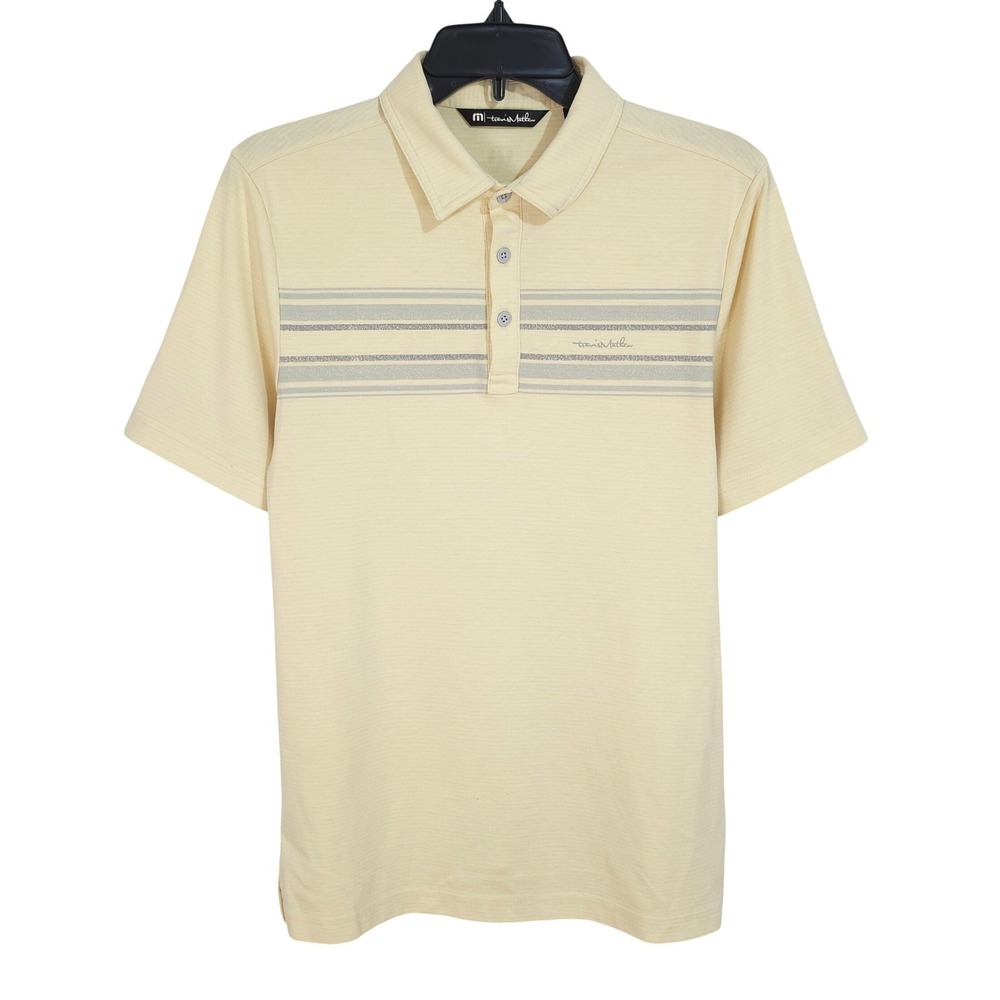 Travis Mathew Pima Cotton Blend Short Sleeve Polo Mens Small Yellow Striped